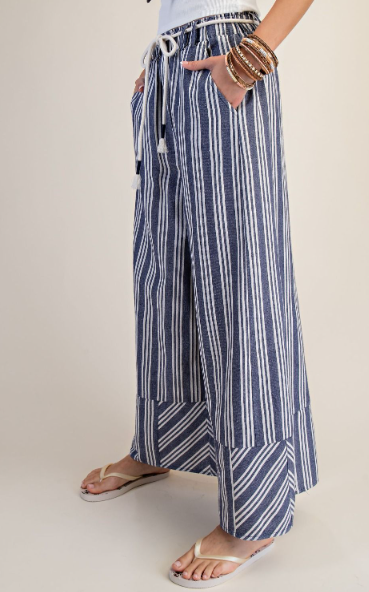 Kaily Striped Linen Washed Palazzo Pants