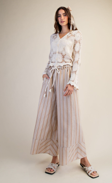 Kaily Striped Linen Washed Palazzo Pants