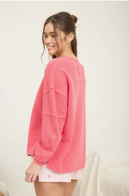 Kapi Exposed Seam Detail Long Sleeve Knit Top