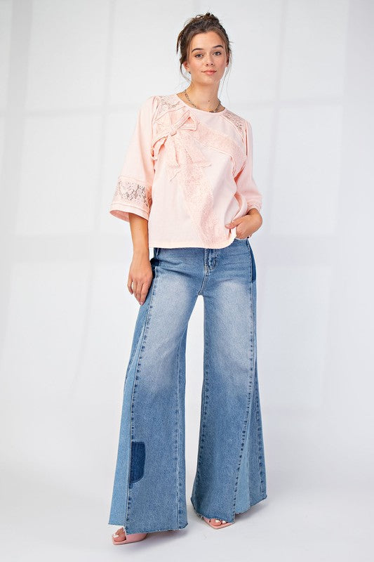 Let's Go LACE BOW PATCH COTTON JERSEY TOP