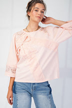 Let's Go LACE BOW PATCH COTTON JERSEY TOP
