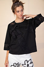 Let's Go LACE BOW PATCH COTTON JERSEY TOP