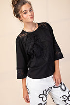 Let's Go LACE BOW PATCH COTTON JERSEY TOP