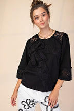 Let's Go LACE BOW PATCH COTTON JERSEY TOP
