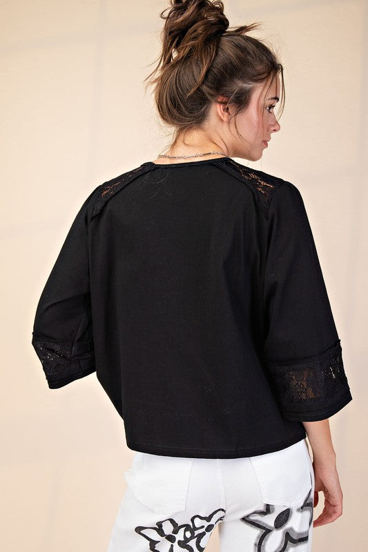 Let's Go LACE BOW PATCH COTTON JERSEY TOP