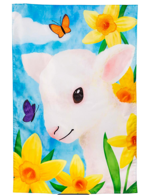 Lamb in Daffodil Field Applique Flag