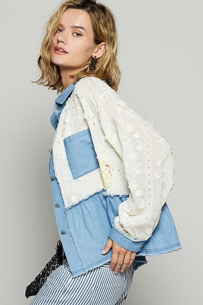 Pol Long sleeve contrast printed woven shirt top