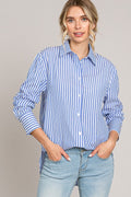 Striped Long Oversized Button Up Dress Shirt