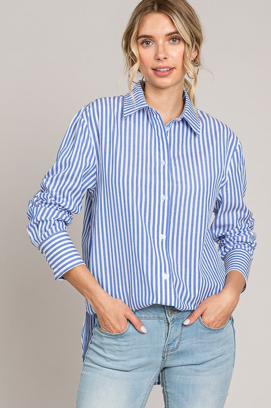 Striped Long Oversized Button Up Dress Shirt