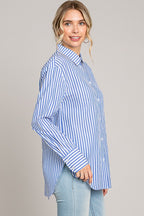 Striped Long Oversized Button Up Dress Shirt