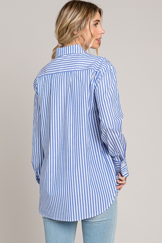 Striped Long Oversized Button Up Dress Shirt
