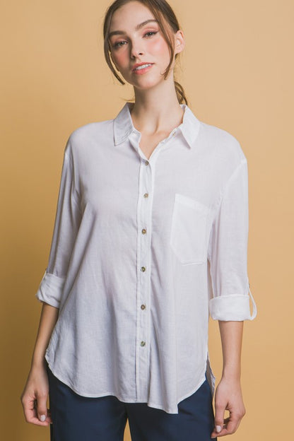 Loose Button-Down Linen Shirt