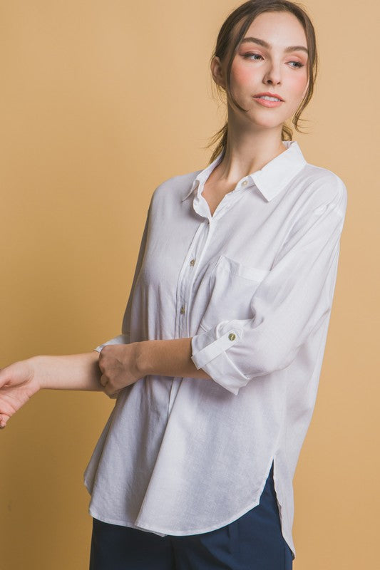 Loose Button-Down Linen Shirt