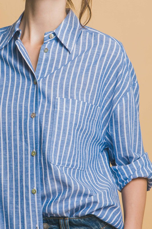Oversized Stripe Long Sleeve Linen Shirt