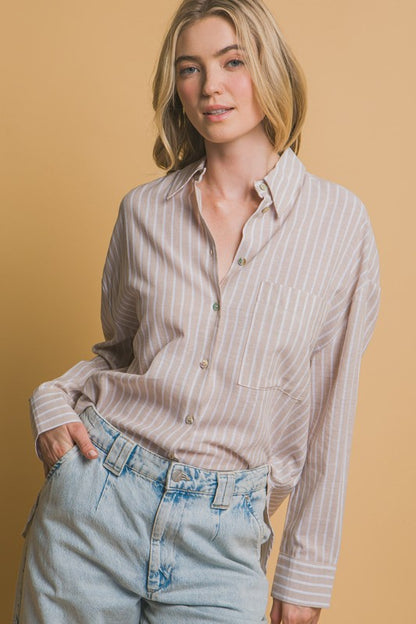 Oversized Stripe Long Sleeve Linen Shirt
