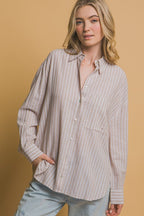 Oversized Stripe Long Sleeve Linen Shirt