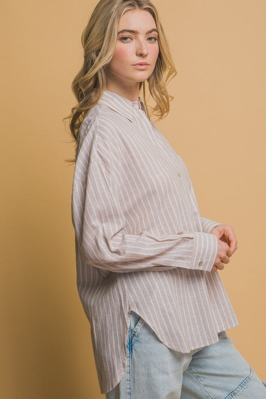 Oversized Stripe Long Sleeve Linen Shirt