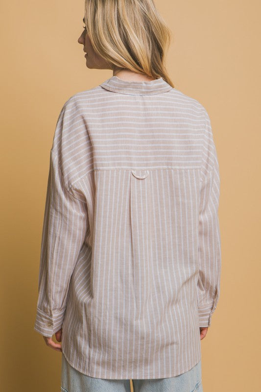 Oversized Stripe Long Sleeve Linen Shirt