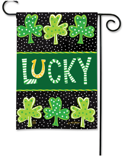 Lucky Horse Shoe & Shamrocks Garden Flag