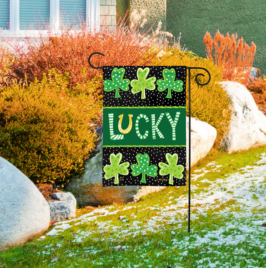 Lucky Horse Shoe & Shamrocks Garden Flag