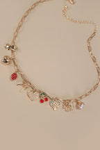 Multi Charm Bow Cherry Heart Necklace
