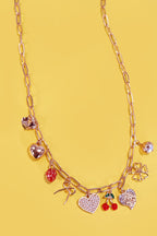 Multi Charm Bow Cherry Heart Necklace