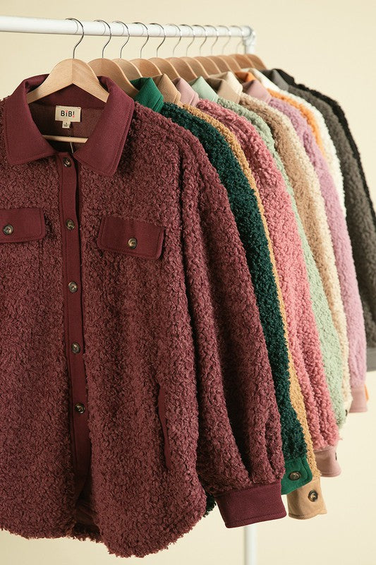 MANDY FLEECE CONTRAST SHERPA OVERSIZED SHACKET