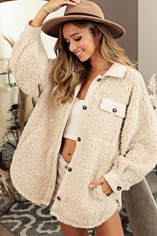 MANDY FLEECE CONTRAST SHERPA OVERSIZED SHACKET