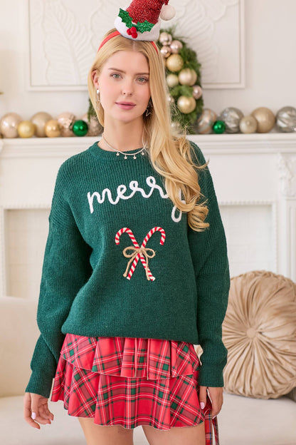 Merry Embroidered Holiday Sweater