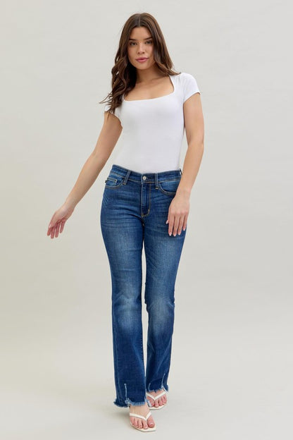 Judy Blue HW Bootcut Double Button WB & Fray Hem