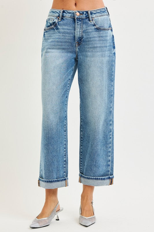 Mid Rise Ankle Boyfriendturn Up Cuffed Jeans Risen