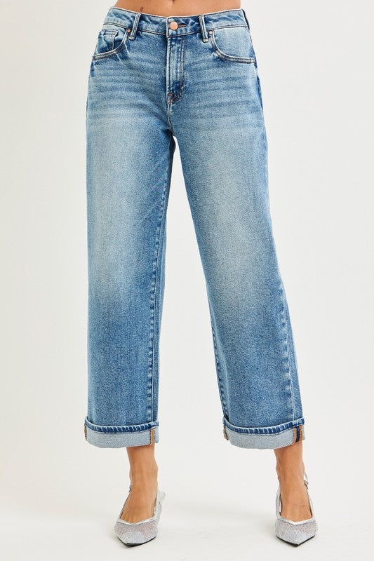 Mid Rise Ankle Boyfriendturn Up Cuffed Jeans Risen