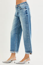 Mid Rise Ankle Boyfriendturn Up Cuffed Jeans Risen