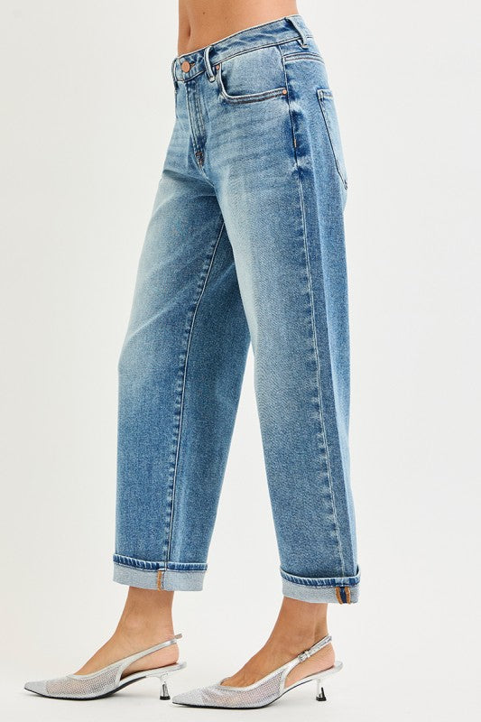 Mid Rise Ankle Boyfriendturn Up Cuffed Jeans Risen