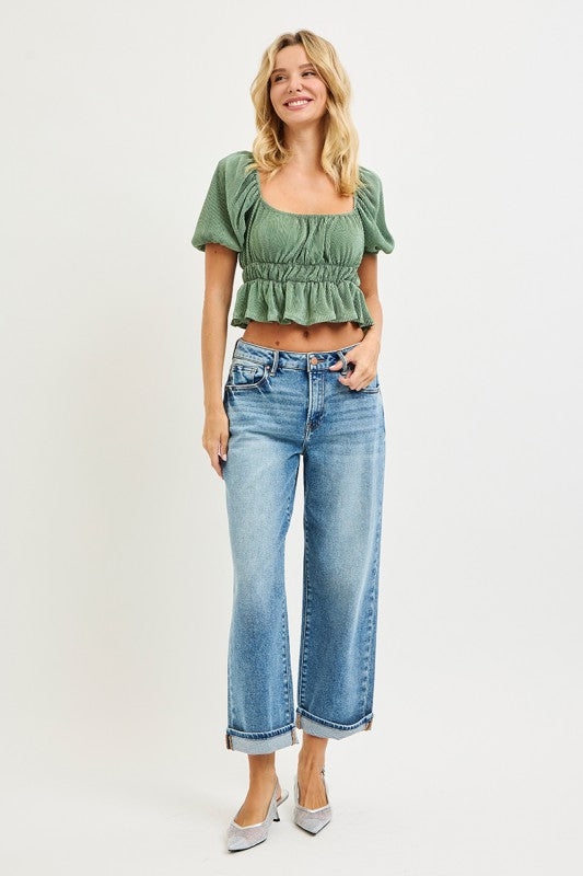 Mid Rise Ankle Boyfriendturn Up Cuffed Jeans Risen
