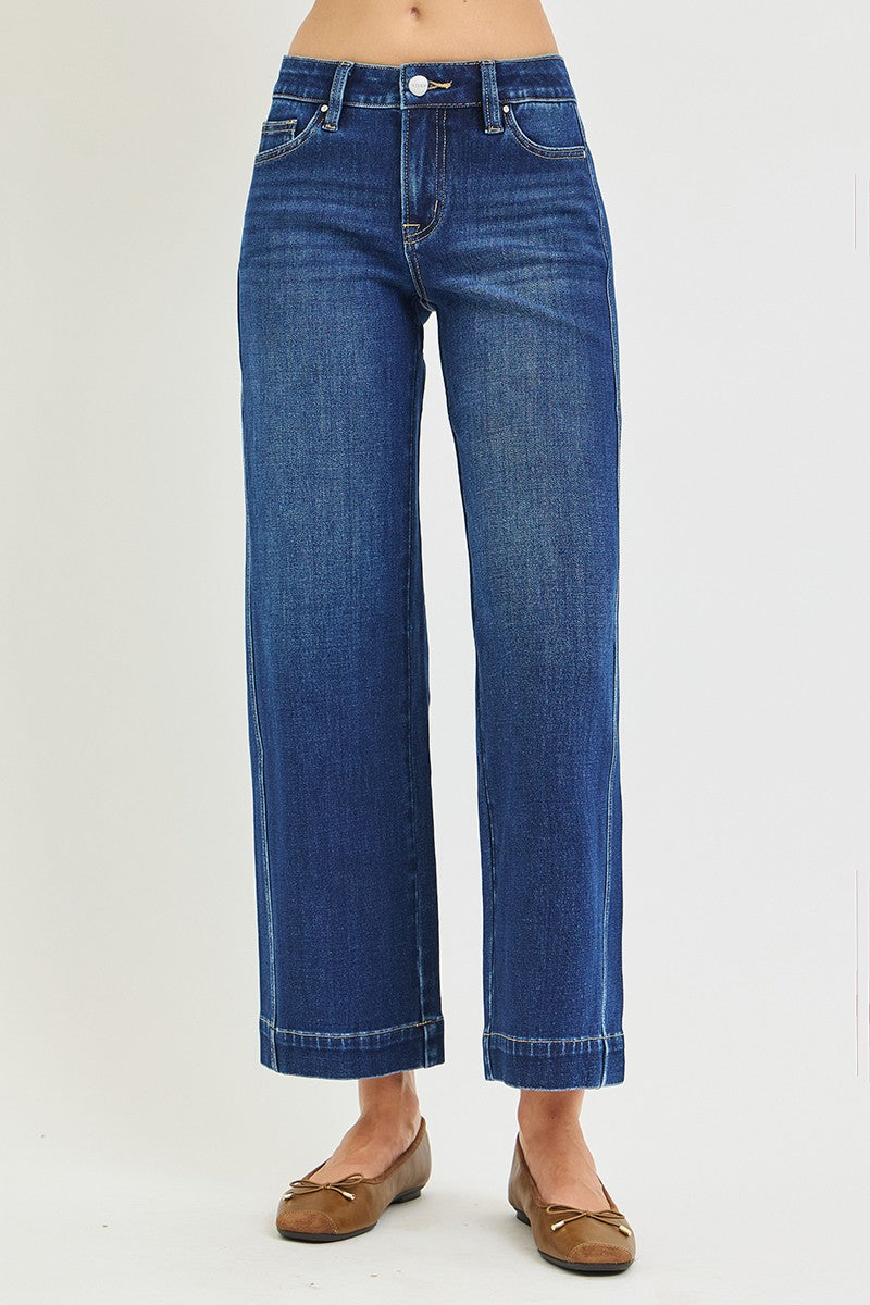 Mid Rise Ankle Wide Leg Jeans