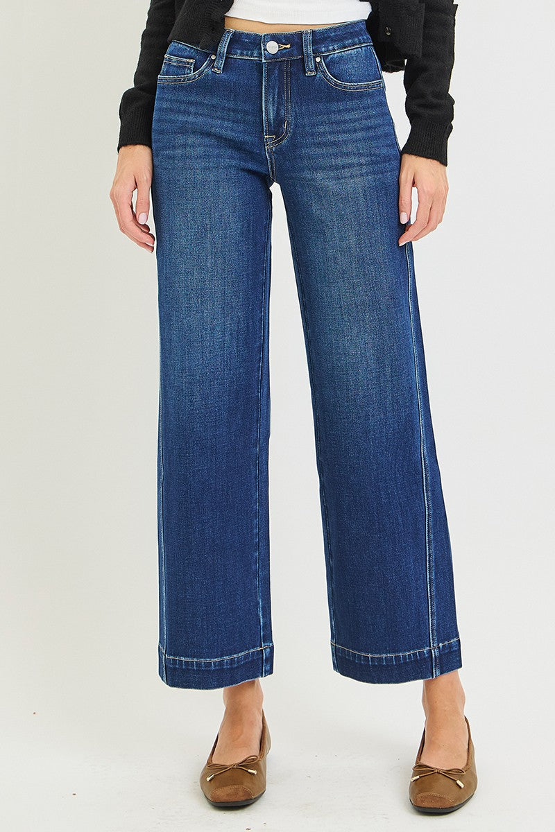 Mid Rise Ankle Wide Leg Jeans