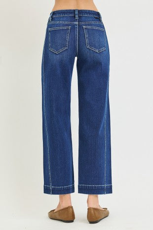 Mid Rise Ankle Wide Leg Jeans