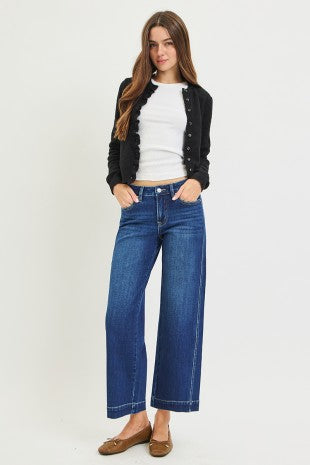 Mid Rise Ankle Wide Leg Jeans