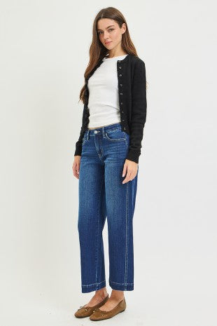 Mid Rise Ankle Wide Leg Jeans
