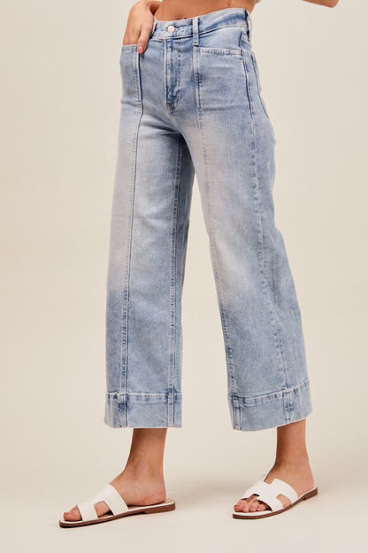 Mid Rise Stretch Wide Leg Denim Jeans Pants