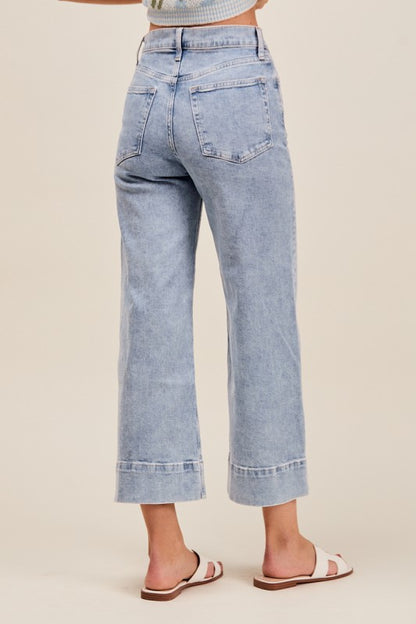 Mid Rise Stretch Wide Leg Denim Jeans Pants