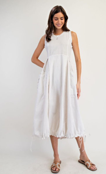 MAYA MINERAL WASHED RIB KNIT & COTTON WOVEN MIX CARGO MAXI DRESS