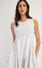 MAYA MINERAL WASHED RIB KNIT & COTTON WOVEN MIX CARGO MAXI DRESS