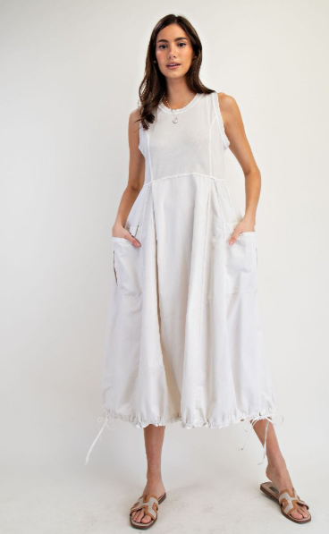 MAYA MINERAL WASHED RIB KNIT & COTTON WOVEN MIX CARGO MAXI DRESS