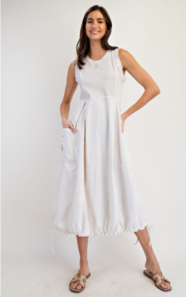 MAYA MINERAL WASHED RIB KNIT & COTTON WOVEN MIX CARGO MAXI DRESS