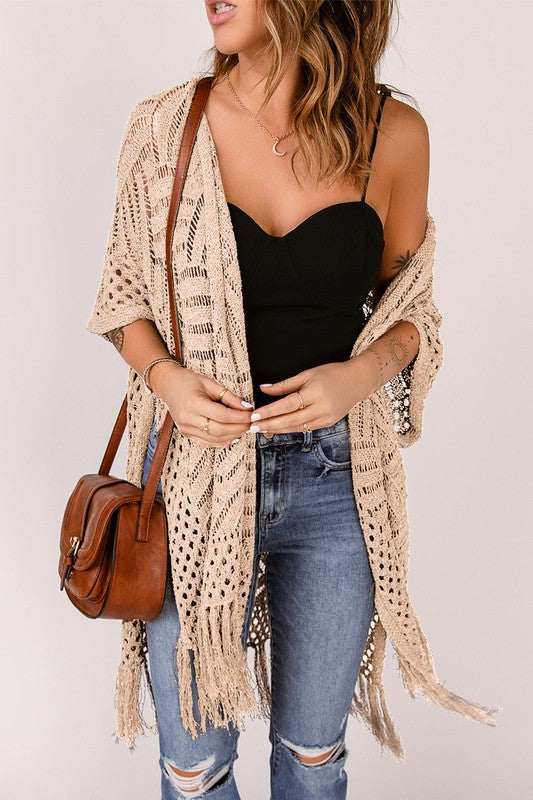 Sara Mix color Loose Knitwear Kimono with Slits
