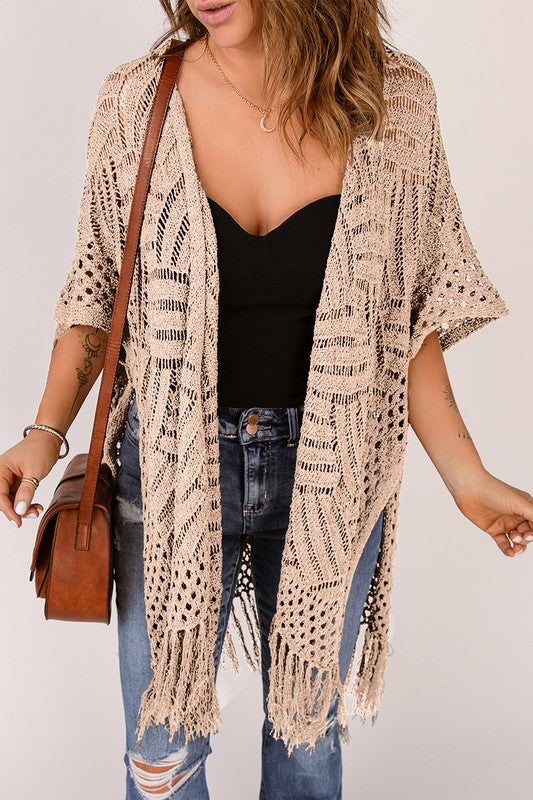 Sara Mix color Loose Knitwear Kimono with Slits
