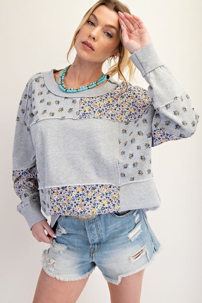 Mixed Patchwork Terry Knit Pullover