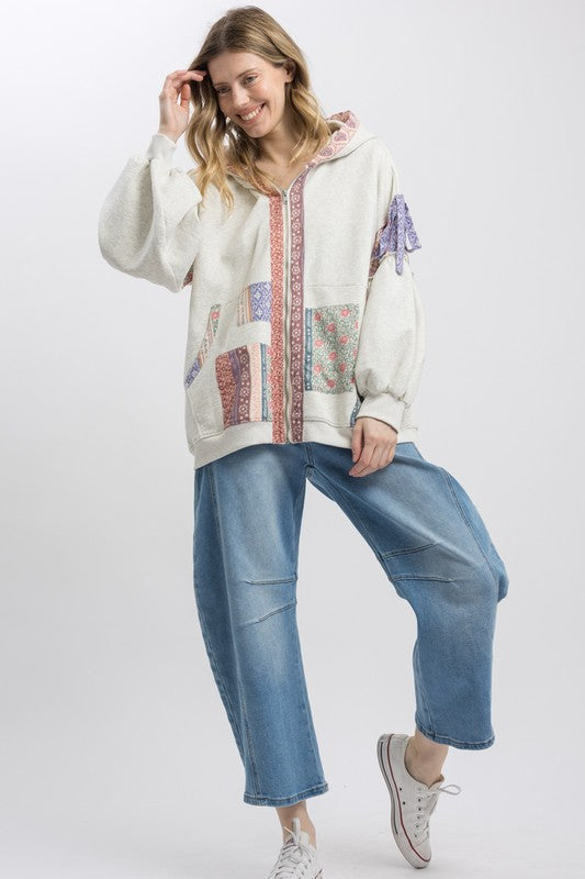 Multi Block Patchwork Zip Up Hoodie